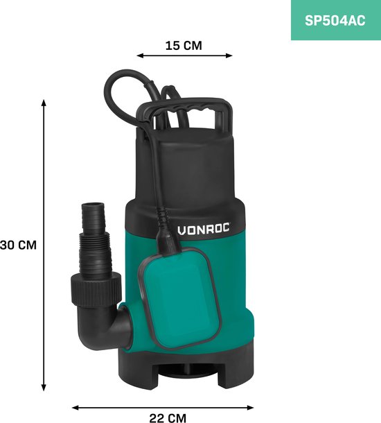 VONROC Pompe submersible – Pompe eau sale – Pompe à eau – 900W – 16000 l/h – Pour eau sale et propre – Avec flotteur