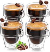 Cappuccino Kopjes [4 x 150 ml] Stapelbaar Ruimte Wonder | Dubbelwandige Glazen met Handvat | Thermische Dubbelwandige Glazen | Ideaal als Cappuccino Glazen | Koffie Glazen | Thee Glazen