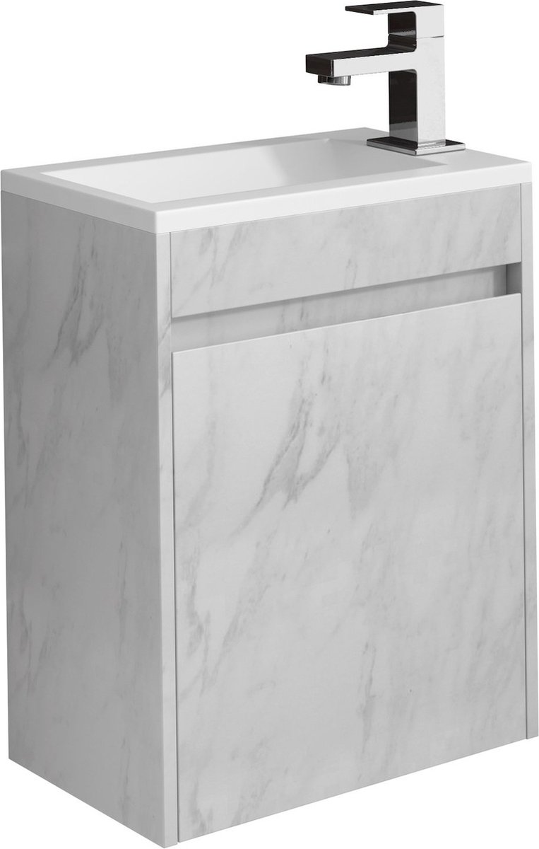Badplaats Toiletmeubel Sinta 40 x 22 cm - Wit Marmer - Fonteinmeubel met Witte Wastafel
