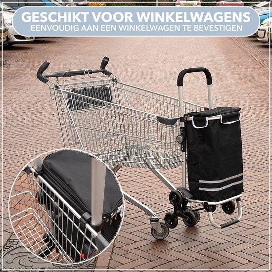 Chariot de courses Latium à 3 Roues - Chariot de courses pliable avec compartiment réfrigérant - Chariot avec sac de courses amovible - Chariot de courses pliable avec rampe d'escalier - Zwart