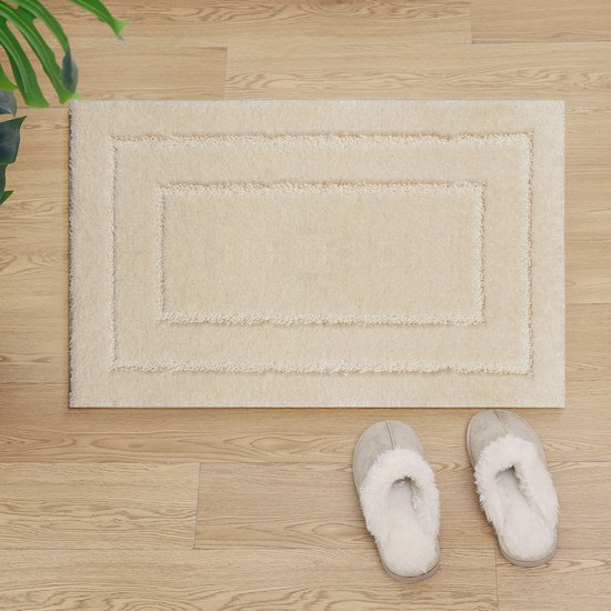 Badmat Tapis de toilette Crème Antidérapant Lavable Absorbant l'eau - 60x180CM