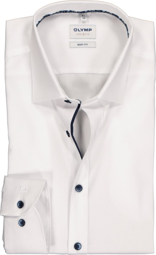 OLYMP Level 5 body fit overhemd - wit structuur (contrast) - Strijkvriendelijk - Boordmaat: 42