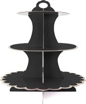 Intirilife Kartonnen Taartstandaard met 3 niveaus in Zwart - 29 / 21.5 / 16 x 35 cm - Muffinstandaard van karton, cupcake standaard om zelf te bouwen