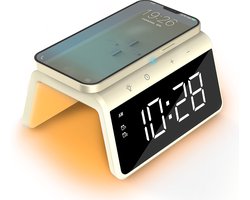 Caliber Wekker - Draadloze Oplader - Wake-up Light - Digitale wekker - Wekkers digitaal - Digitale klok - Geel (HCG019QI-YE)