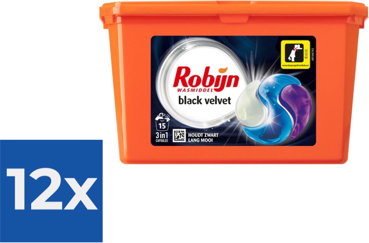 Robijn Wascapsules 3-in1 Black Velvet 15 stuks - Voordeelverpakking 12 stuks