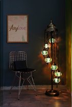 Handmade Turkse staandelamp 7 bollen Oosterse vloerlamp mozaïek multicolour groen