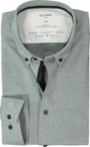 OLYMP 24/7 modern fit overhemd - tricot - olijfgroen met wit mini dessin - Strijkvriendelijk - Boordmaat: 46