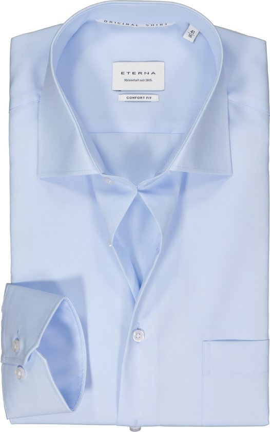 ETERNA comfort fit overhemd - popeline - lichtblauw - Strijkvrij - Boordmaat: 44