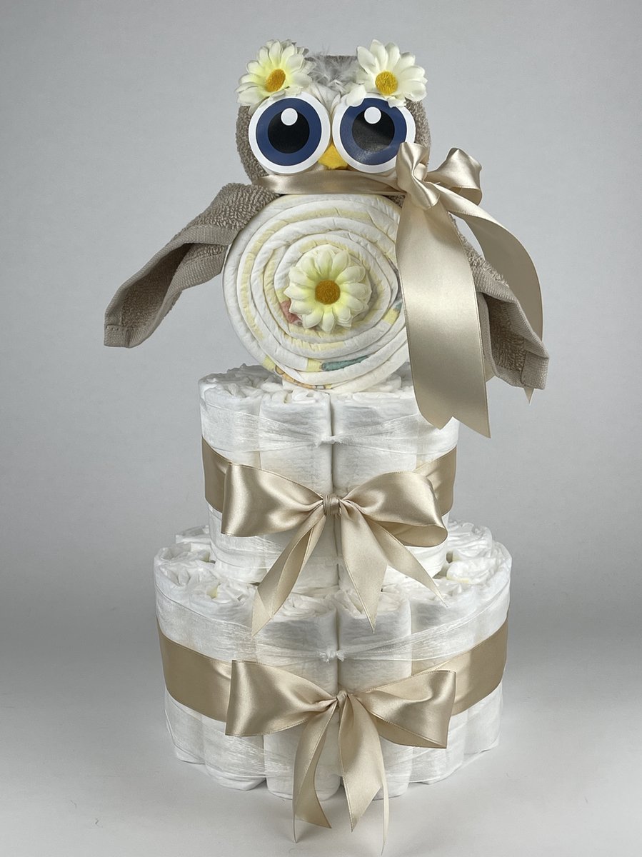 Goedkoopste Chouette-Chouette | Luiertaart Neutraal | Kraamcadeau | Geboorte Jongen Meisje | Babyshower | Uil Cream - Beige
