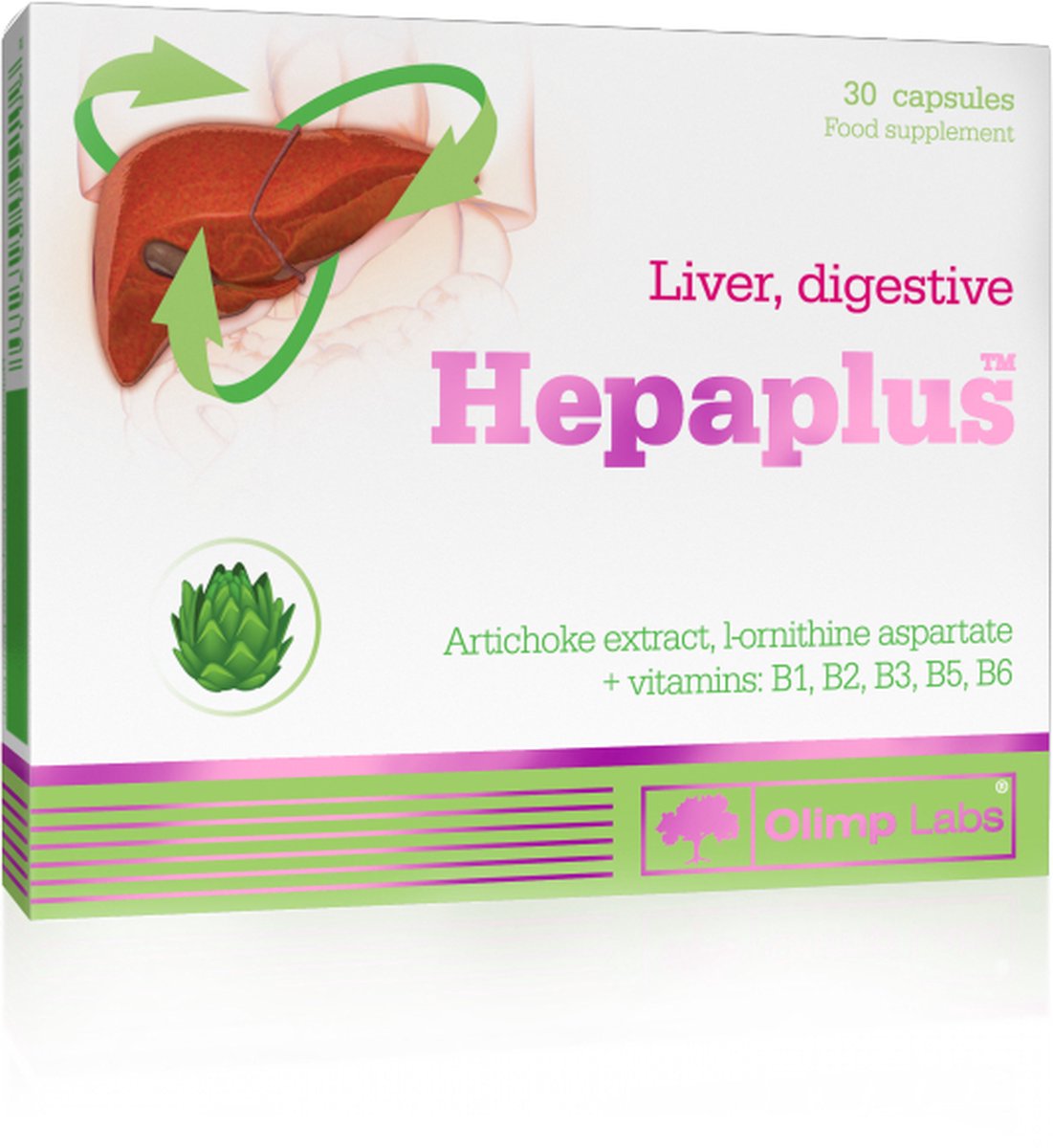 Goedkoopste Hepaplus Liver and digestion 30 capsules, met complexe samenstelling van artisjokextract, L-ornithine aspartaat en groep B-vitamines B1, B2, B6, niacine en pantotheenzuur, die bijdragen aan een goed energiemetabolisme. TAKING CARE OF YOUR LIVER