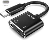 Ninzer 2 in 1 USB-C Male naar 3.5mm Aux en USB-C Female – Headphone / Oortelefoon en Opladen Adapter / Converter