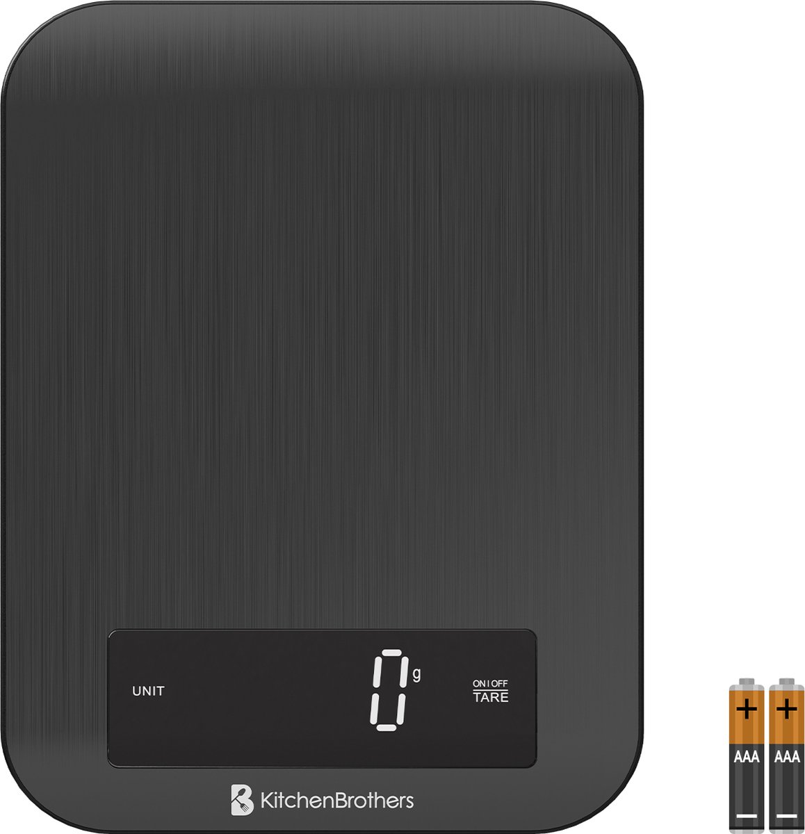KitchenBrothers Keukenweegschaal - Weegschaal Keuken - Digitaal - 1g tot 10kg - Inclusief Batterijen - RVS/Gunmetal Black