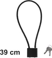 Boxus - Kabel slot met 2 sleutels - 39 cm lange kabel voor sluiten van deur, fiets, hekwerk, opslag, kast en pistolen of geweren - Hoge lange beugel slot met kabel - Zwart