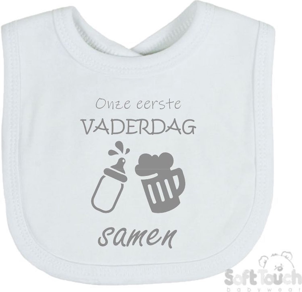 Goedkoopste Soft Touch Slabber Slabbetje Slab Onze eerste vaderdag samen Vaderdag Unisex Katoen Wit/grijs Maat 33x22 Cm
