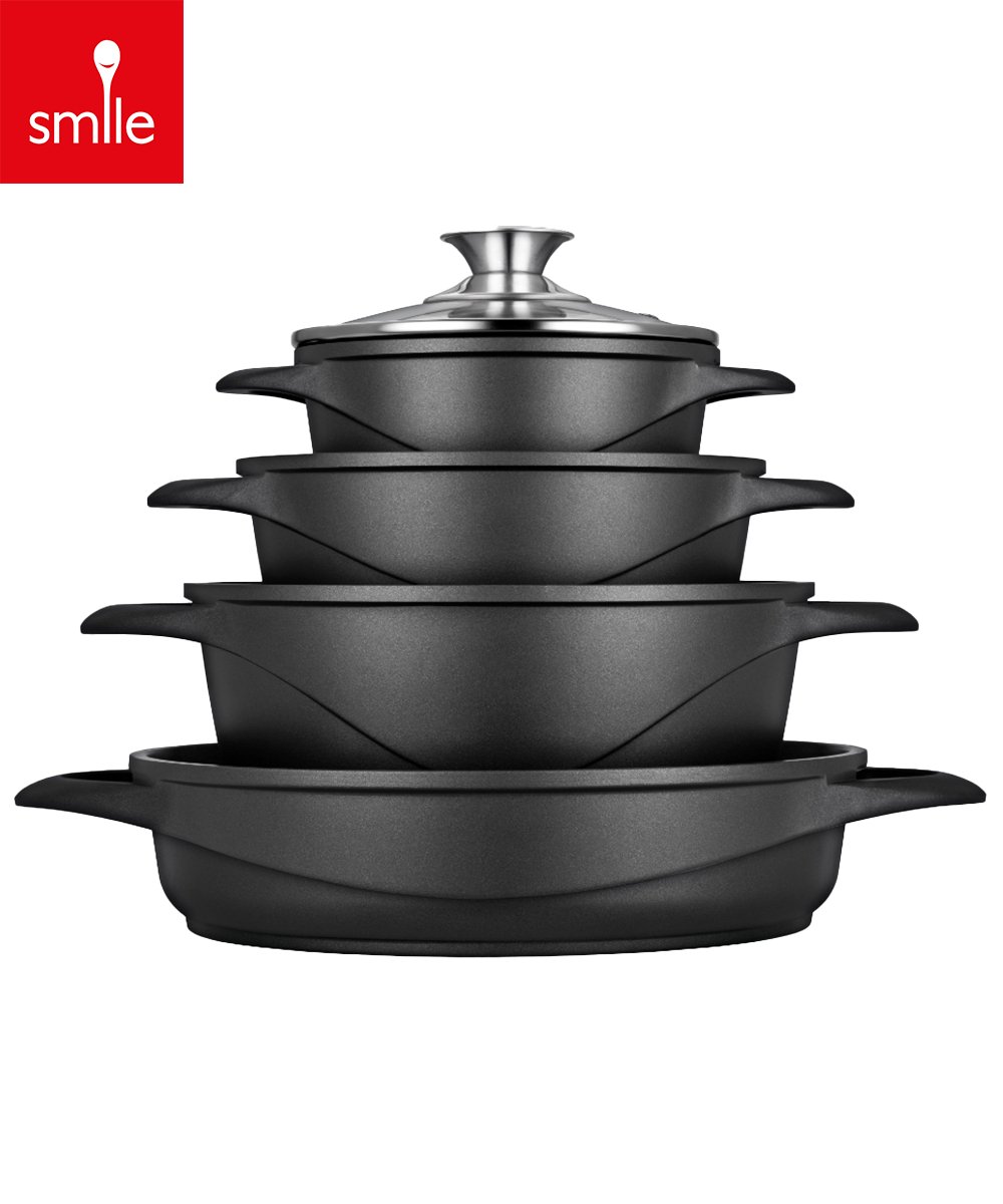 Smile 10-Delige Pannenset - Anti Aanbaklaag - Vaatwasser bestendig - Zwart - MGK-17