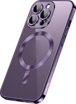Apple iPhone 13 pro silicone Back cover avec protecteur d’objectif/compatible Magsafe/magnet case Phone case/transparent avec bords violets