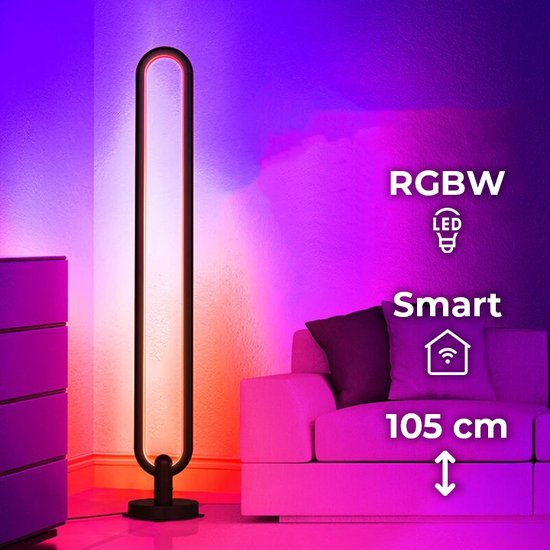 Floris Smart Lampe sur pied LED Salon Zwart 105 cm - Lampadaire moderne à intensité variable RGBWW - Lampe d'angle ovale LED sur pied - Application Smart Home ou télécommande - Lampe de Gaming