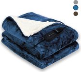 Bol.com Luvego Elektrische Bovendeken Warmte deken met Fleece/Sherpa l Plaid 180x130 CM l 3.5 Meter Kabel l 160W l Donker Blauw aanbieding