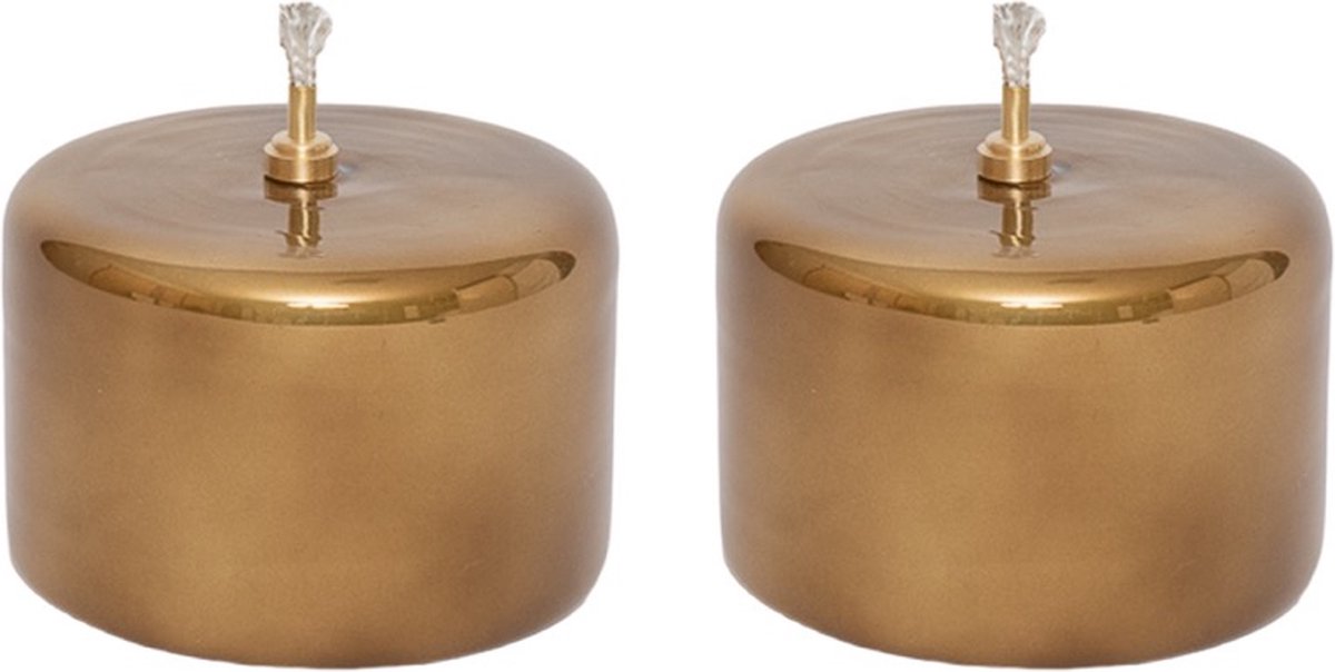 WinQ - Olielamp cilinder 10x10cm Goud - 2 Stuks - Ideale vervanging voor kaarsen incl. lont en trechter