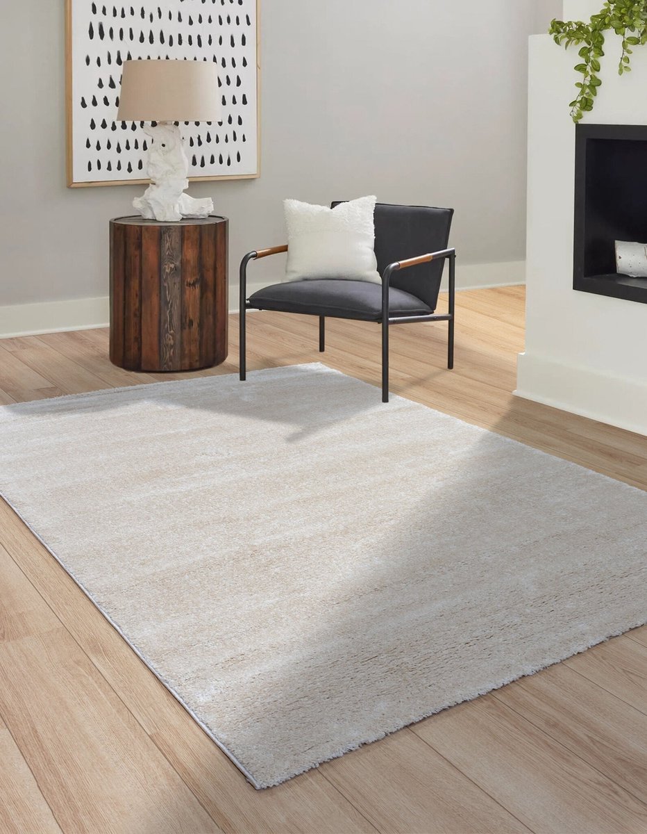 flycarpets Bolana Modern Effen Vloerkleed - Creme - 80x150 cm