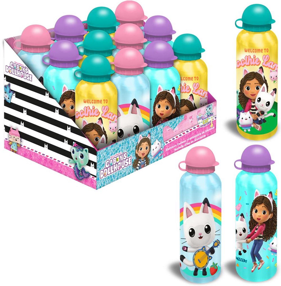 Gourde Thermique 500 Ml Gabby's Dollhouse – Bouteille Isotherme Aluminium Pandy Paws & Gabby, Idéale Pour Enfants