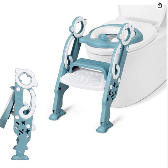 Toiletbril voor kinderen, toilettrainer met trap en handgrepen, in