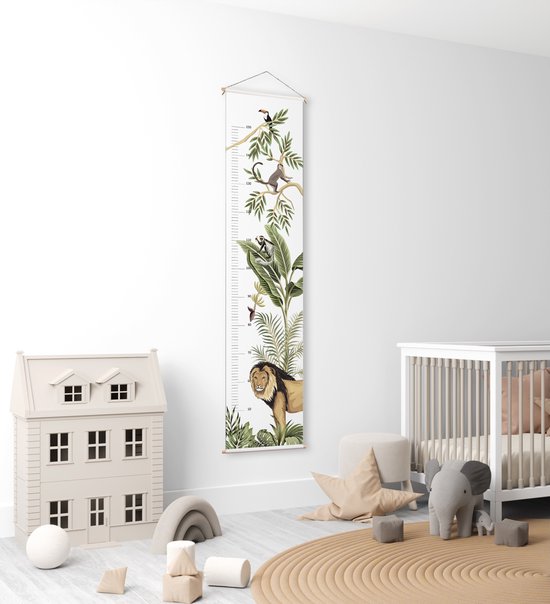 Toise Jungle - Lion - Wit - Chambre de bébé - Chambre enfant - 120x30 cm -  Décoration