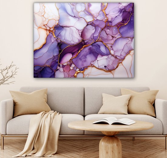 Peinture sur toile 120x90 cm - Marbre lilas violet - Accessoires de décoration de chambre - Peintures salon - Décoration murale chambre - Décoration murale cuisine - Toile murale intérieur - Décoration maison - Tableau abstrait