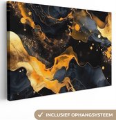 Canvas Schilderij Marmer - Goud - Zwart - Abstract - Modern - 60x40 cm - Wanddecoratie