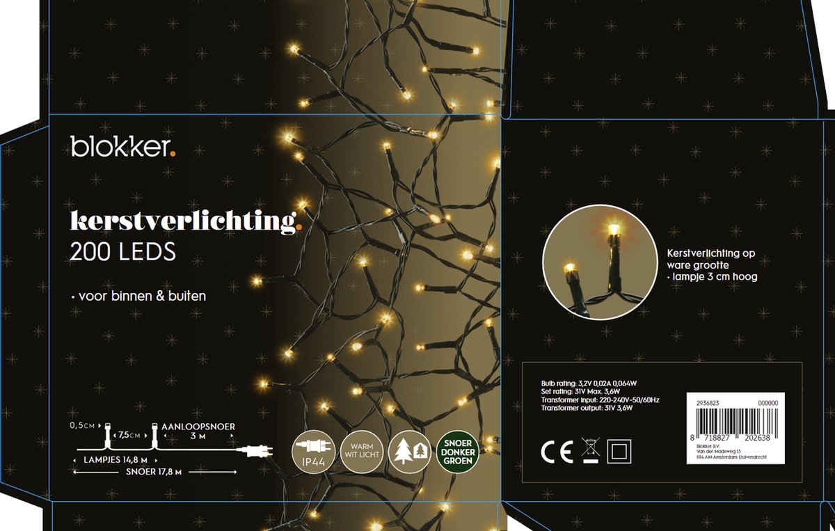 Blokker Kerstverlichting 200LEDs Warm Wit Binnen en Buiten bol