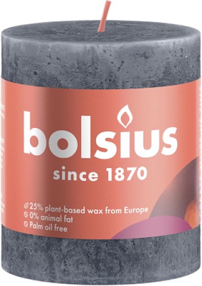 4 stuks Bolsius leiblauw rustiek stompkaars 80/68 (35 uur) Slate Blue