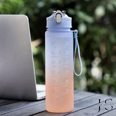 June Spring - Motivatie drinkfles - 900 ml - Tijdsmarkering - Drinkfles met rietje - Fles met hengsel - Kleur Oranje/Blauw