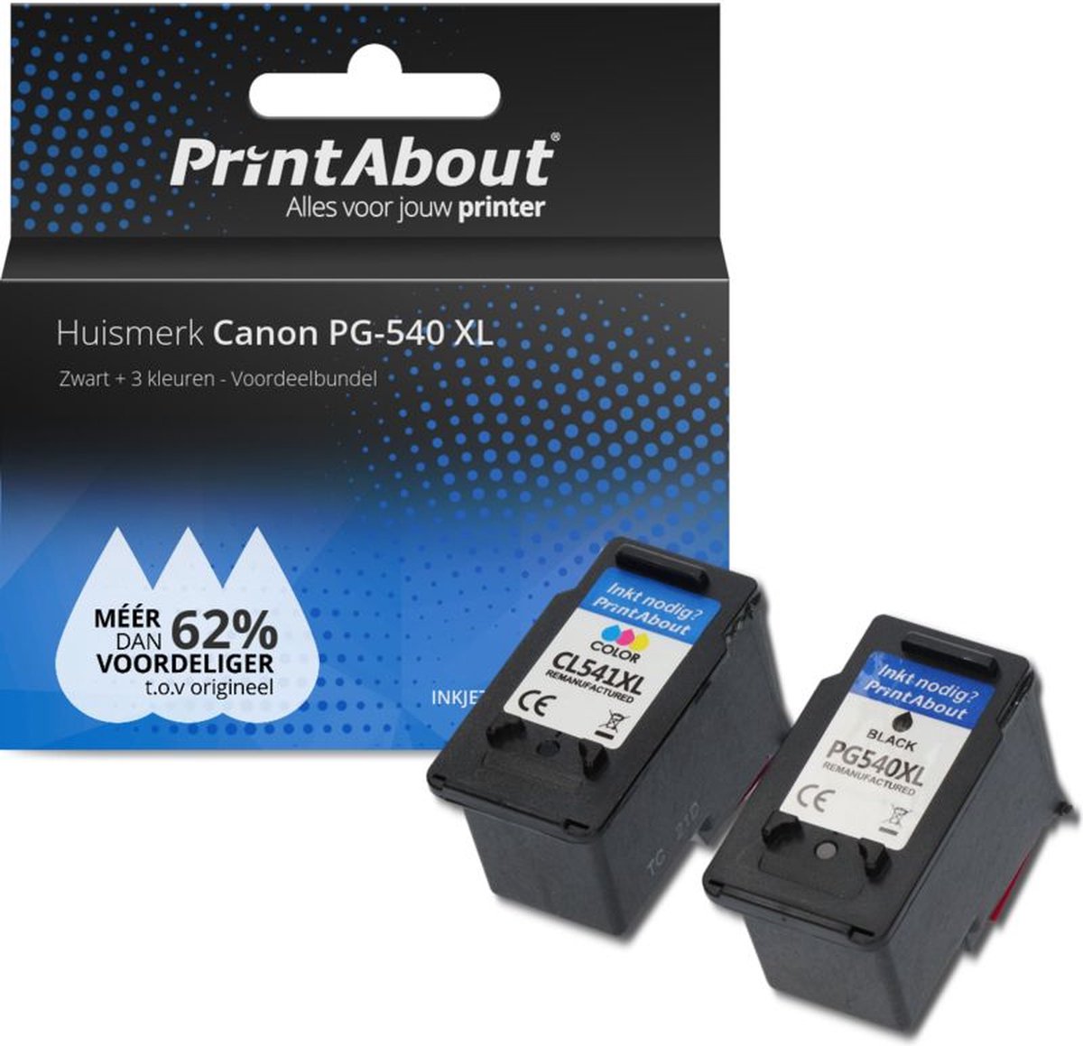 PrintAbout - Inktcartridge / Alternatief voor de Canon PG-540 XL / Zwart + 3 Kleuren