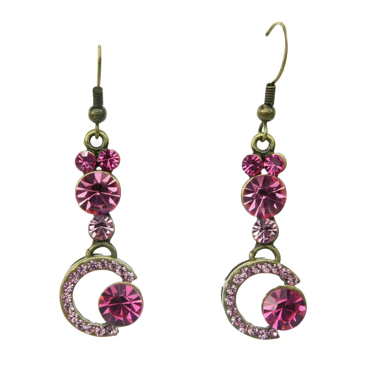 Behave - Oorhangers retro stijl met roze steentjes en maanvorm - Feestelijk