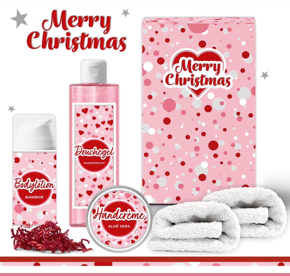 Geschenkset “Merry Christmas!” - 5 producten - 610 gram - Triomf Cosmetica | Giftset voor haar Luxe cadeaubox Wellness Set Cadeaupakket Cadeau vrouw Vriendin Zus Moeder Mama Kerstpakket Kerstcadeau Grijs Zilver Kerst Geschenk Roze Rood