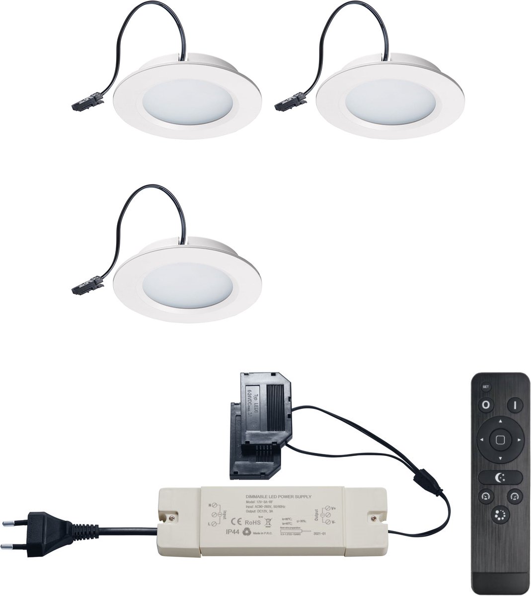 Kit de spots LED encastrables à télécommande Modena Noir 3W dimmables IP44,  1 à 12 pièces 