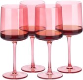 Roze getinte wijnglazen set van 4 - gekleurde wijnglazen met steel - stijlvol design glaswerk voor het serveren van wijn cocktails desserts