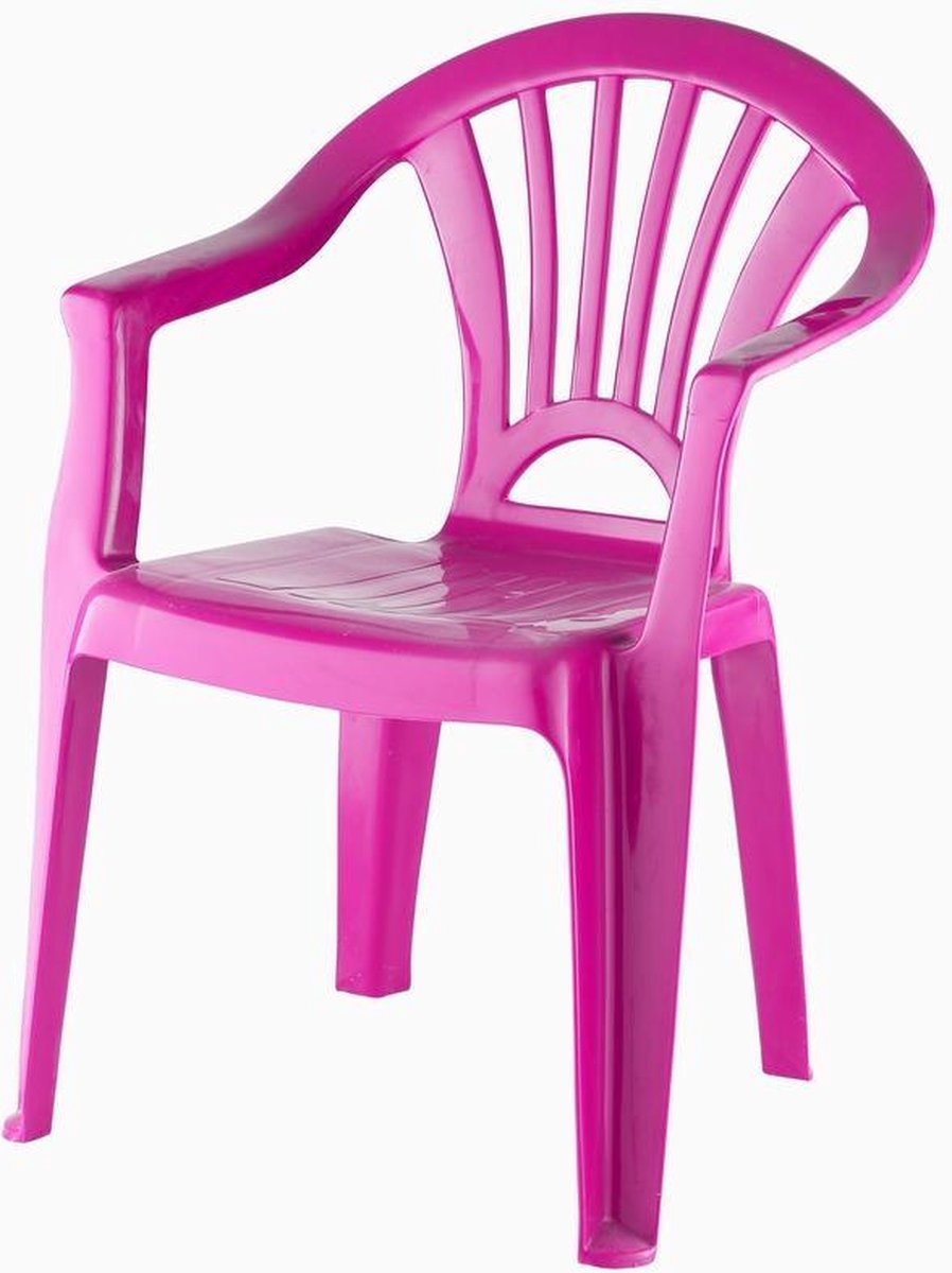 Fuchsia roze stoeltje voor kinderen 51 cm - Tuinmeubelen - Kunststof binnen/buitenstoelen voor kinderen
