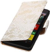 Lace Bookstyle Wallet Case Hoesjes voor Microsoft Lumia 640 Wit