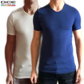 DICE 2-pack heren T-shirt V-hals blauw+wit in maat XL