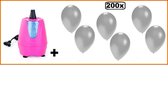 Ballonpomp electrisch roze + 200 ballonnen zilver