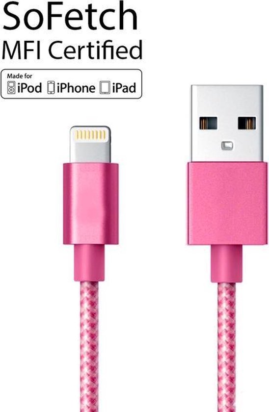 iPhone 6S Gevlochten Lightning Oplaad Kabel Oplader Datakabel | Roze|  A-kwaliteit |... | bol.com