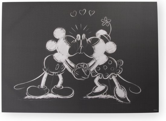 Disney | Mickey & Minnie | Canvas - Kissing - Wit-Zwart - 50x70 cm
