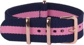 Premium Navy Blue Pink - Nato strap 18mm - Stripe - Horlogeband Blauw Roze