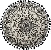 Coussin Autour de Katoen - Sierkussen Rond - Mandala - Zwart- Wit - Diamètre 40 cm