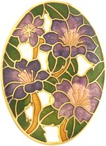 Behave Broche ovaal met bloemen en paars groen - emaille sierspeld - sjaalspeld