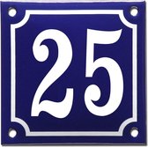 Emaille huisnummer blauw/wit nr. 25