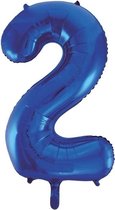 Cijfer 2 folie ballon blauw van 92 cm