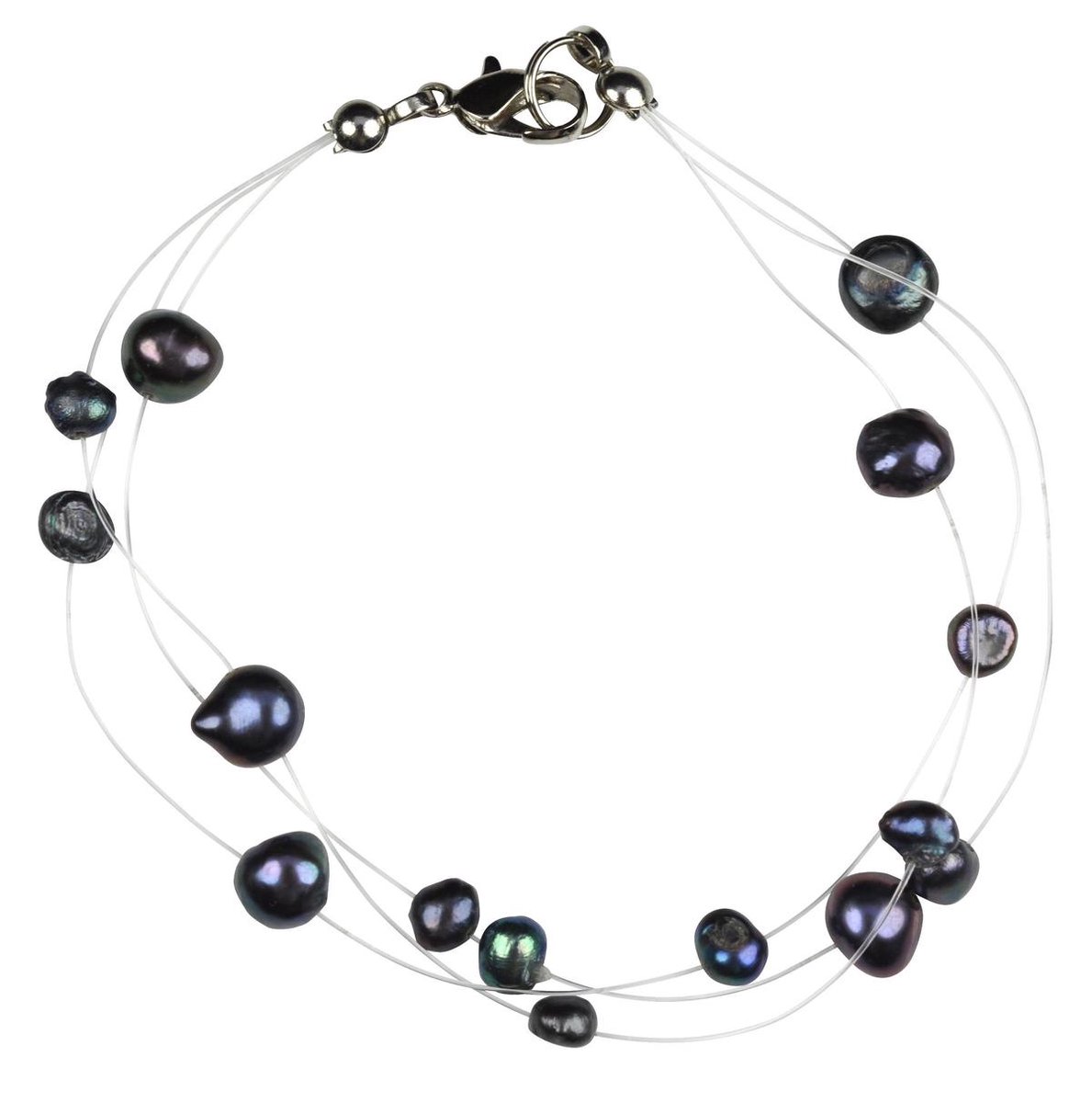 Zoetwater parel armband Jill B - echte parels - sterling zilver (925) - blauw - paars - petroleum