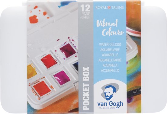 Van Gogh aquarelverf pocketbox 12 napjes met penseel - levendige kleuren
